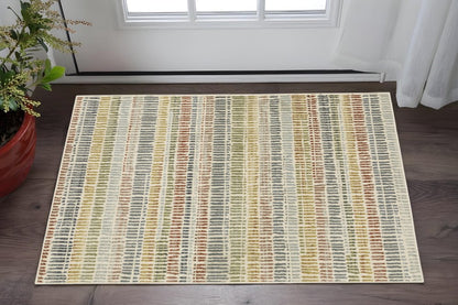 3' X 5' Ivory Blue Green Red And Gold Geometric Power Loom Stain Resistant Area Rug