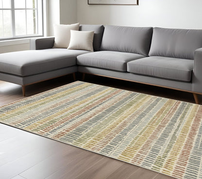 10' X 13' Ivory Blue Green Red And Gold Geometric Power Loom Stain Resistant Area Rug