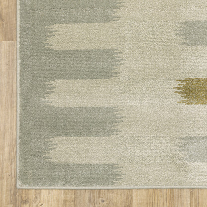 5' X 7' Beige Grey Gold And Green Geometric Power Loom Stain Resistant Area Rug