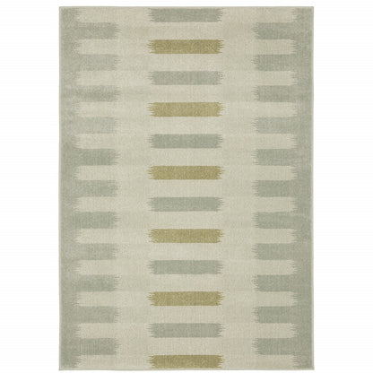 8' X 10' Beige Grey Gold And Green Geometric Power Loom Stain Resistant Area Rug