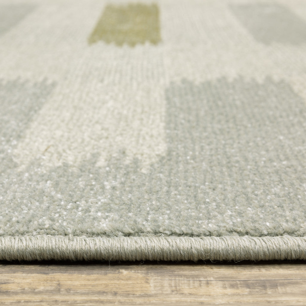 8' X 10' Beige Grey Gold And Green Geometric Power Loom Stain Resistant Area Rug