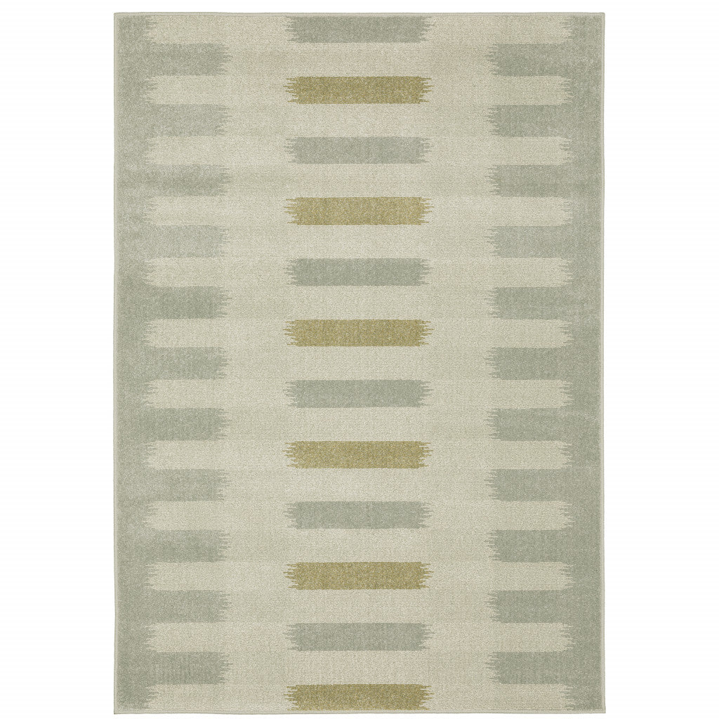 10' X 13' Beige Grey Gold And Green Geometric Power Loom Stain Resistant Area Rug