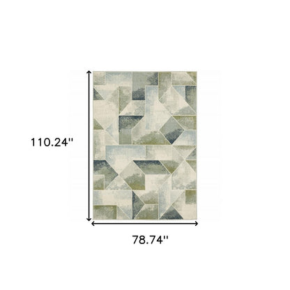 7' X 9' Gray And Ivory Geometric Area Rug