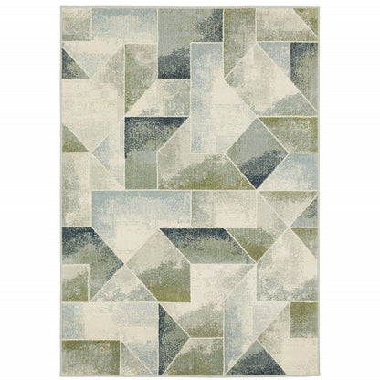 7' X 9' Gray And Ivory Geometric Area Rug