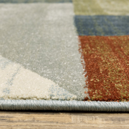 5' X 7' Grey Teal Blue Rust Green And Ivory Geometric Power Loom Stain Resistant Area Rug