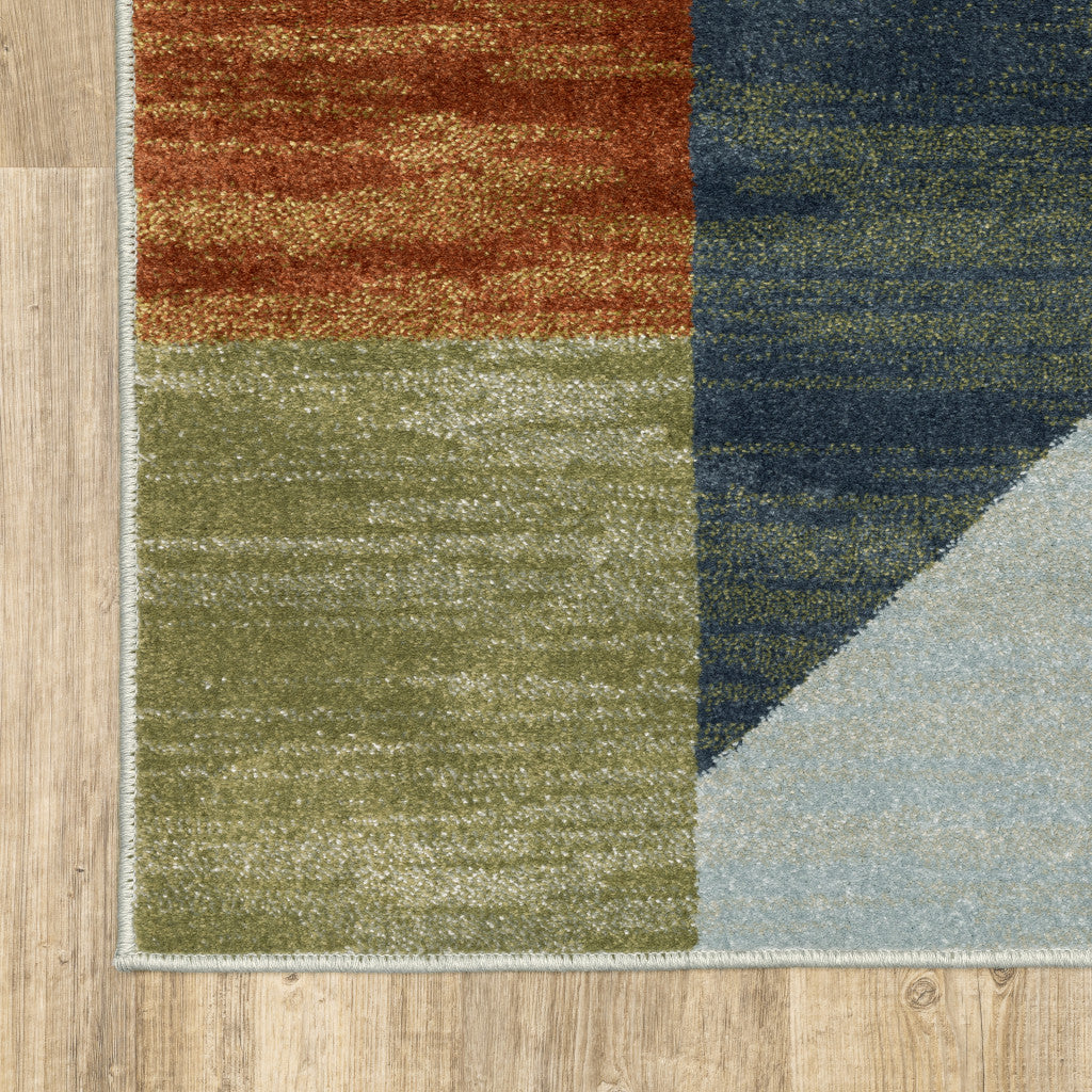 10' X 13' Grey Teal Blue Rust Green And Ivory Geometric Power Loom Stain Resistant Area Rug