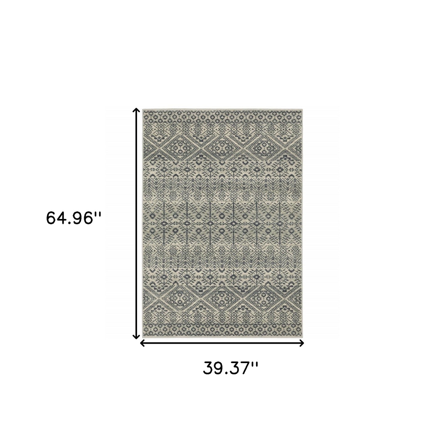 3' X 5' Blue And Beige Geometric Power Loom Stain Resistant Area Rug