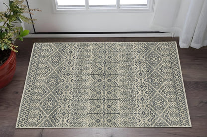 3' X 5' Blue And Beige Geometric Power Loom Stain Resistant Area Rug