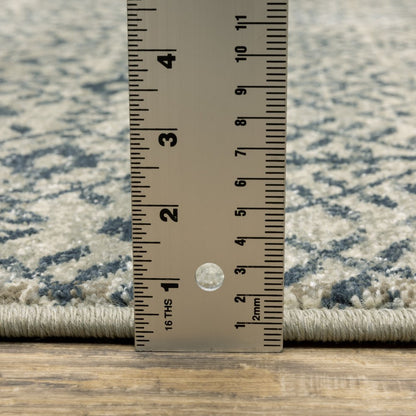 3' X 5' Blue And Beige Geometric Power Loom Stain Resistant Area Rug