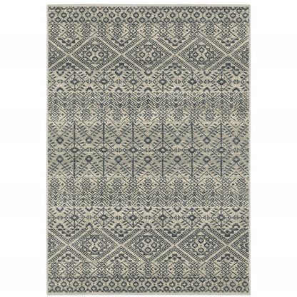 5' X 7' Blue And Beige Geometric Power Loom Stain Resistant Area Rug