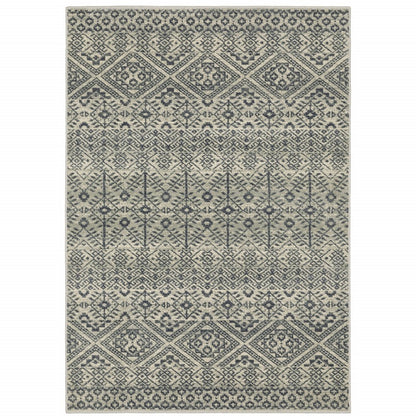 7' X 9' Blue And Beige Geometric Area Rug