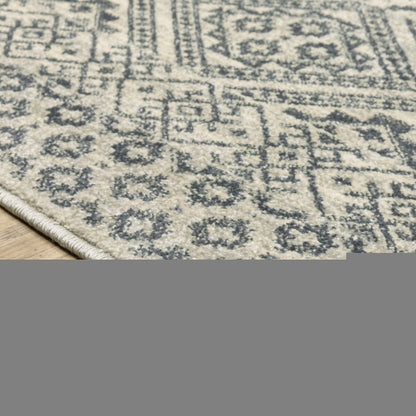7' X 9' Blue And Beige Geometric Area Rug