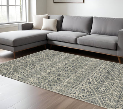 8' X 10' Blue And Beige Geometric Power Loom Stain Resistant Area Rug