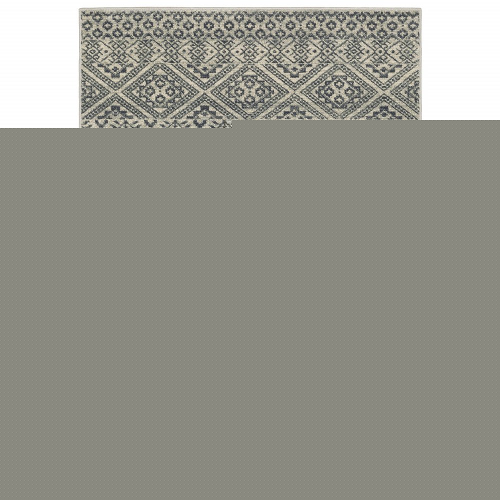 8' X 10' Blue And Beige Geometric Power Loom Stain Resistant Area Rug
