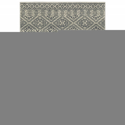 8' X 10' Blue And Beige Geometric Power Loom Stain Resistant Area Rug