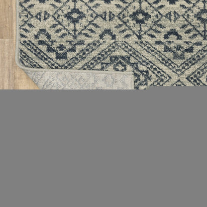 8' X 10' Blue And Beige Geometric Power Loom Stain Resistant Area Rug