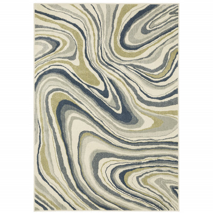 3' X 5' Ivory Blue And Beige Abstract Power Loom Stain Resistant Area Rug