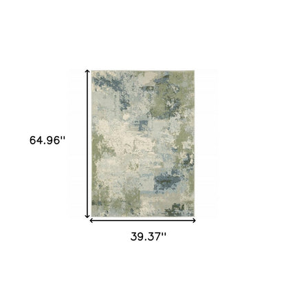 3' X 5' Blue And Green Abstract Distressed Area Rug