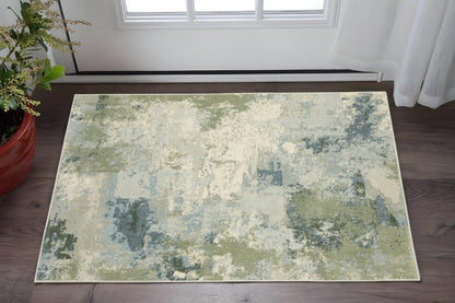 3' X 5' Blue And Green Abstract Distressed Area Rug