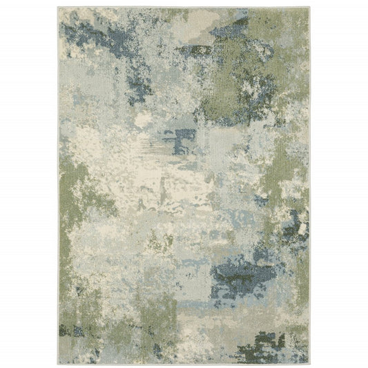3' X 5' Blue And Green Abstract Distressed Area Rug