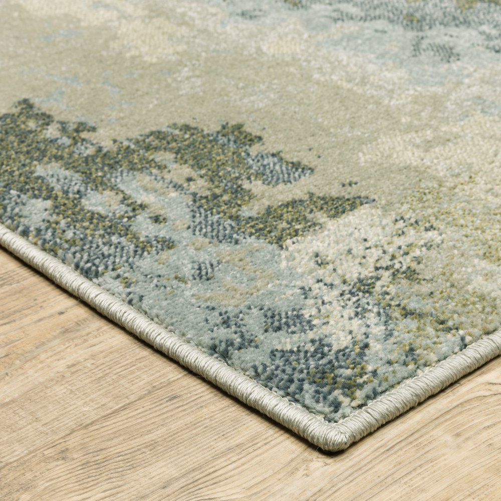 3' X 5' Blue And Green Abstract Distressed Area Rug