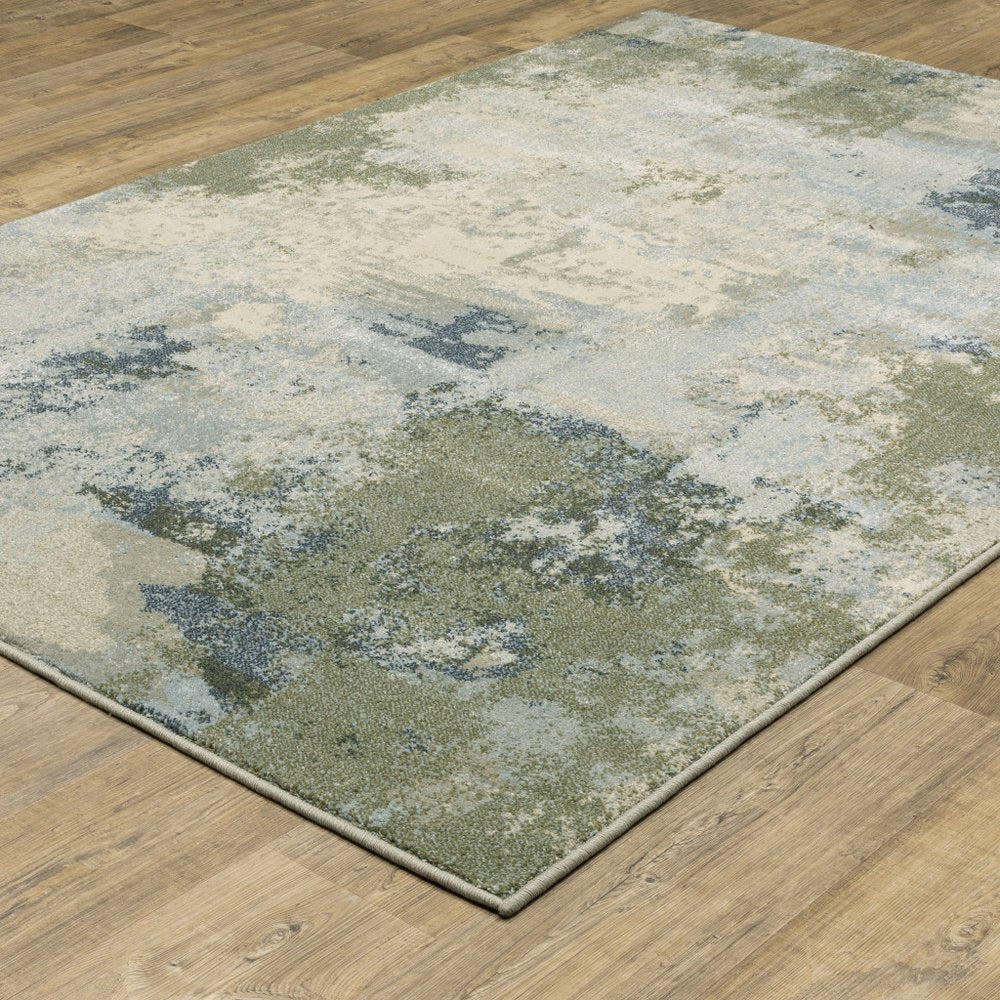 3' X 5' Blue And Green Abstract Distressed Area Rug
