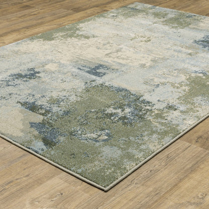 3' X 5' Blue And Green Abstract Distressed Area Rug