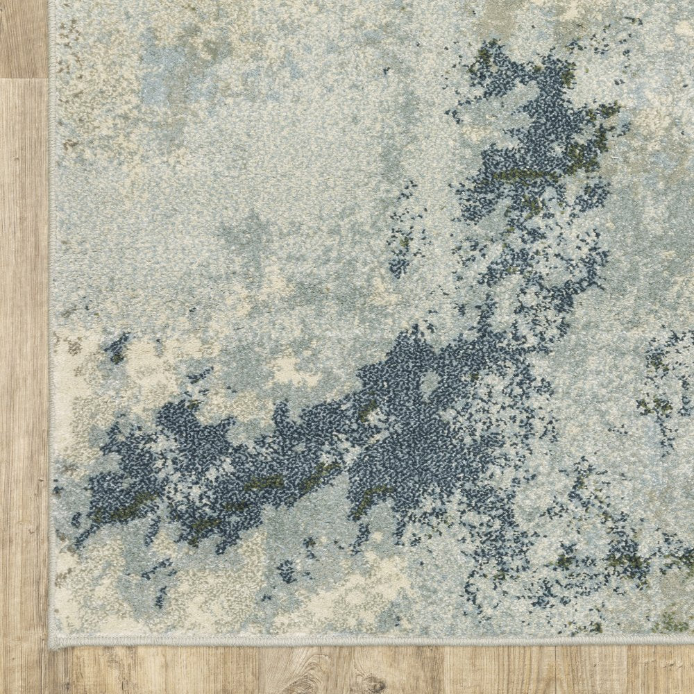 3' X 5' Blue And Green Abstract Distressed Area Rug