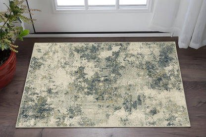 3' X 5' Beige Teal Grey And Gold Abstract Power Loom Stain Resistant Area Rug