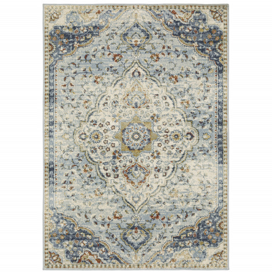 3' X 5' Blue Beige Rust Gold And Teal Oriental Power Loom Stain Resistant Area Rug