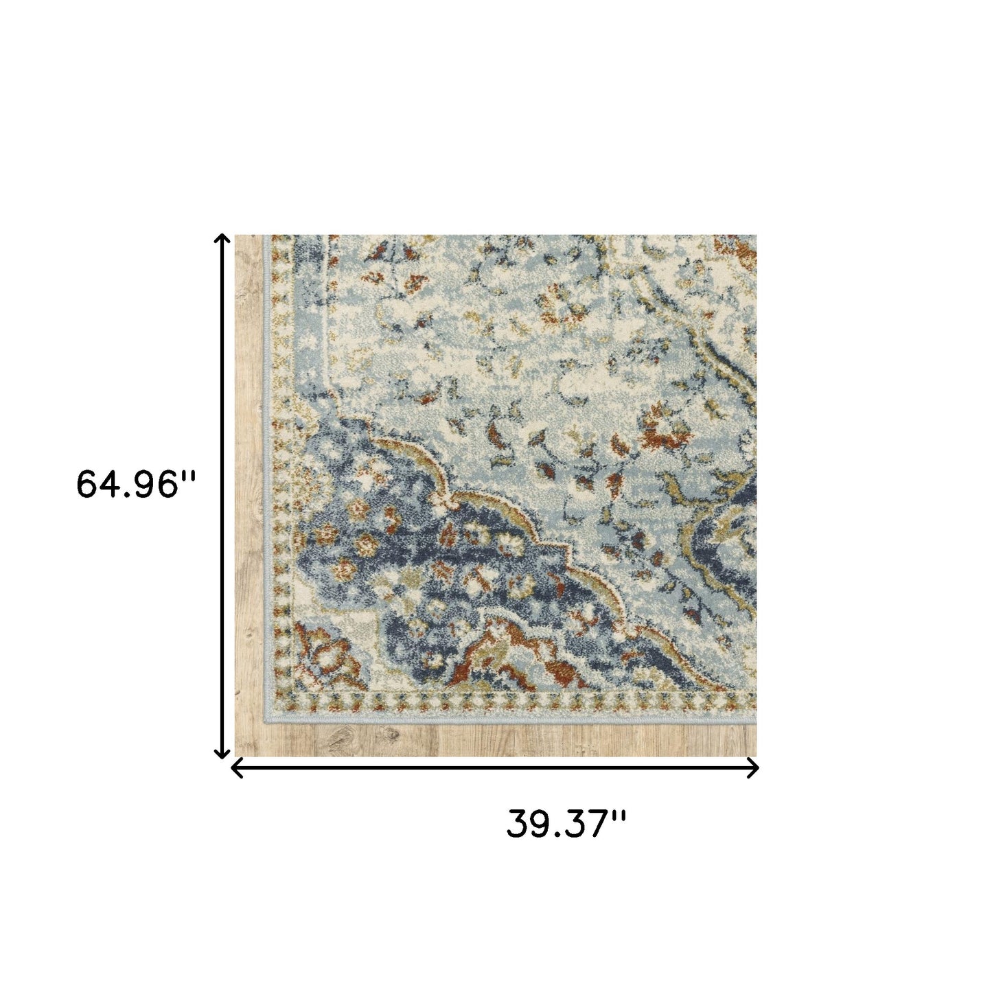 3' X 5' Blue Beige Rust Gold And Teal Oriental Power Loom Stain Resistant Area Rug