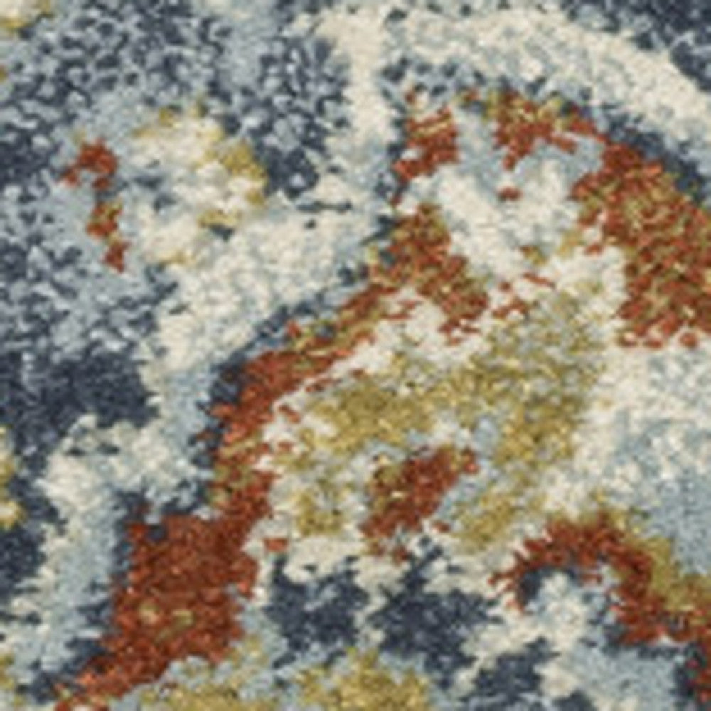 3' X 5' Blue Beige Rust Gold And Teal Oriental Power Loom Stain Resistant Area Rug