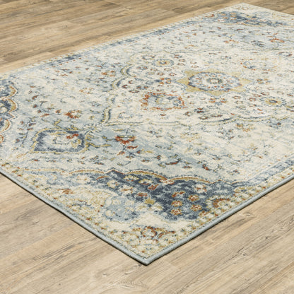 3' X 5' Blue Beige Rust Gold And Teal Oriental Power Loom Stain Resistant Area Rug