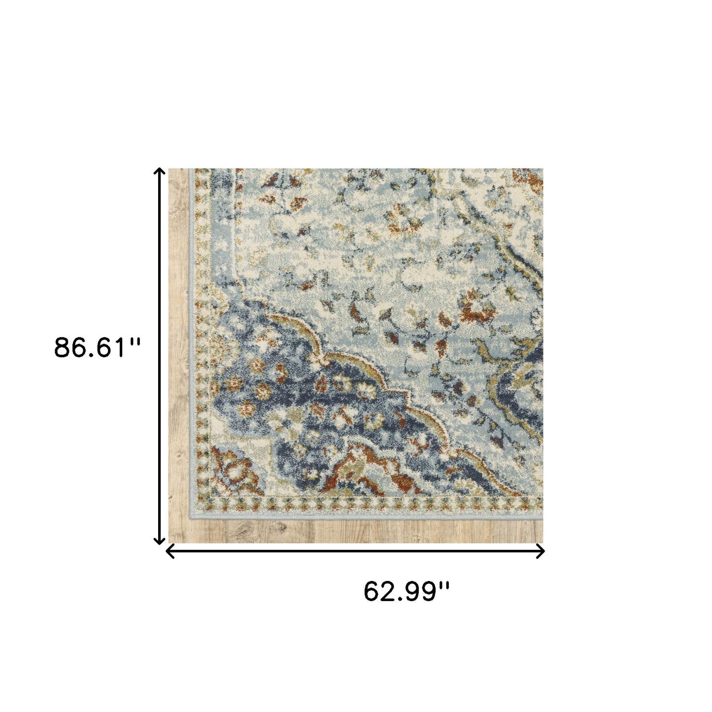 5' X 7' Blue Beige Rust Gold And Teal Oriental Power Loom Stain Resistant Area Rug