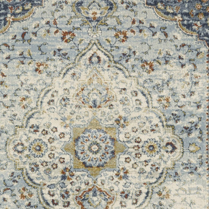 7' X 9' Blue And Beige Oriental Distressed Area Rug