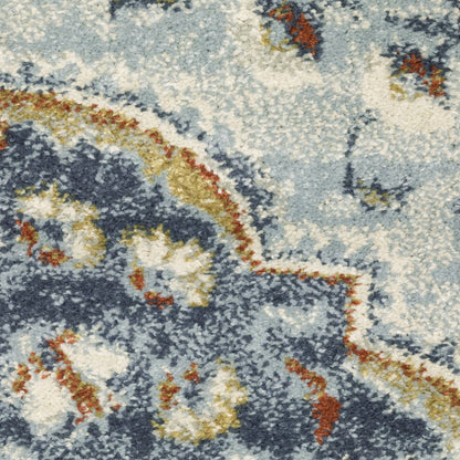 8' X 10' Blue And Beige Oriental Distressed Area Rug