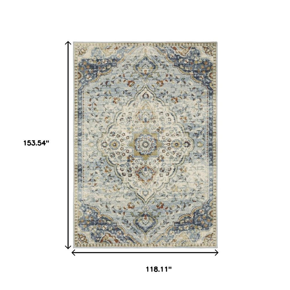 10' X 13' Blue Beige Rust Gold And Teal Oriental Power Loom Stain Resistant Area Rug