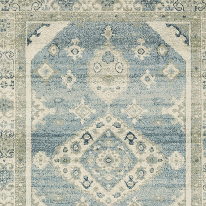 5' X 7' Blue And Beige Oriental Distressed Area Rug