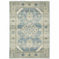 5' X 7' Blue And Beige Oriental Distressed Area Rug