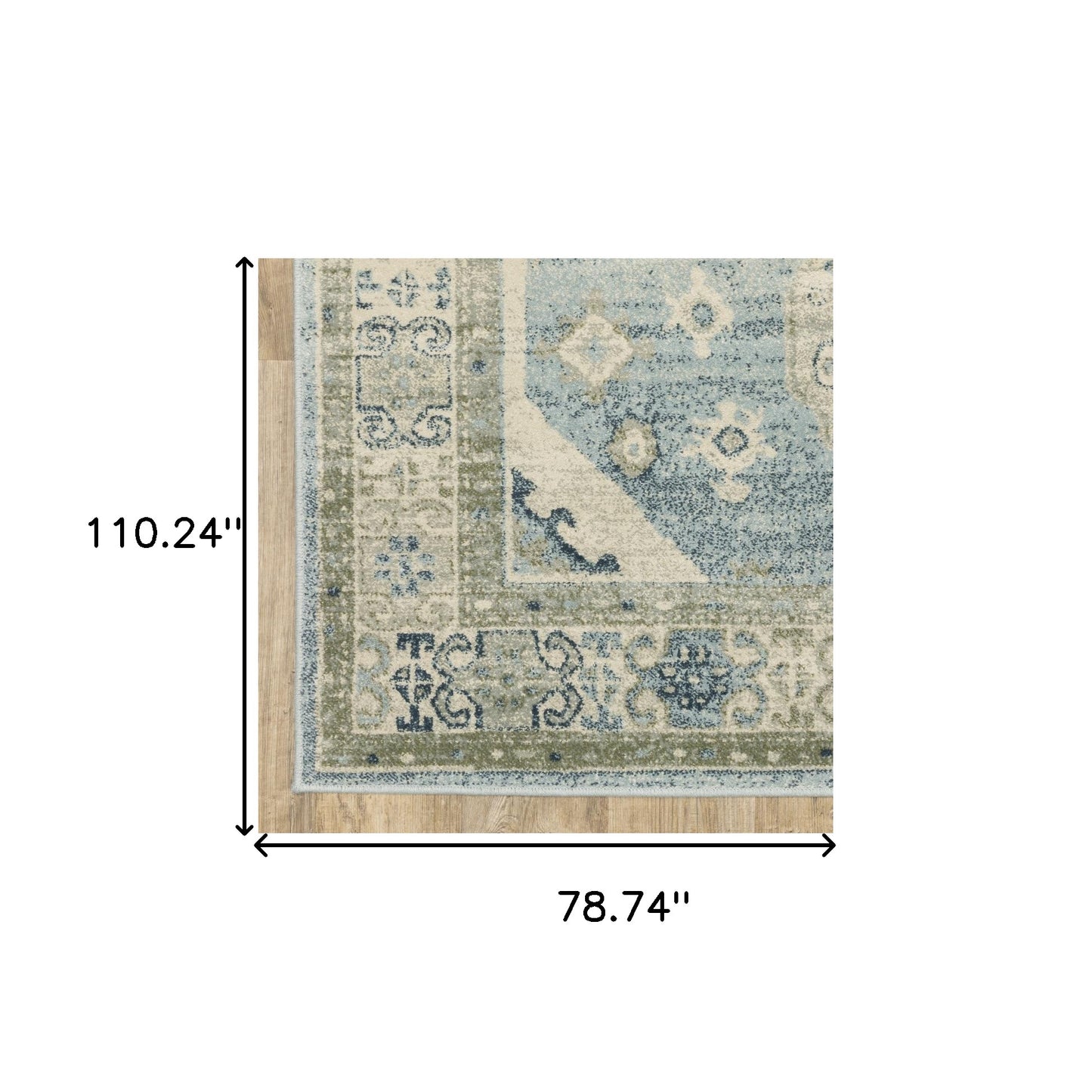 6' X 9' Blue Grey Beige And Teal Oriental Power Loom Stain Resistant Area Rug