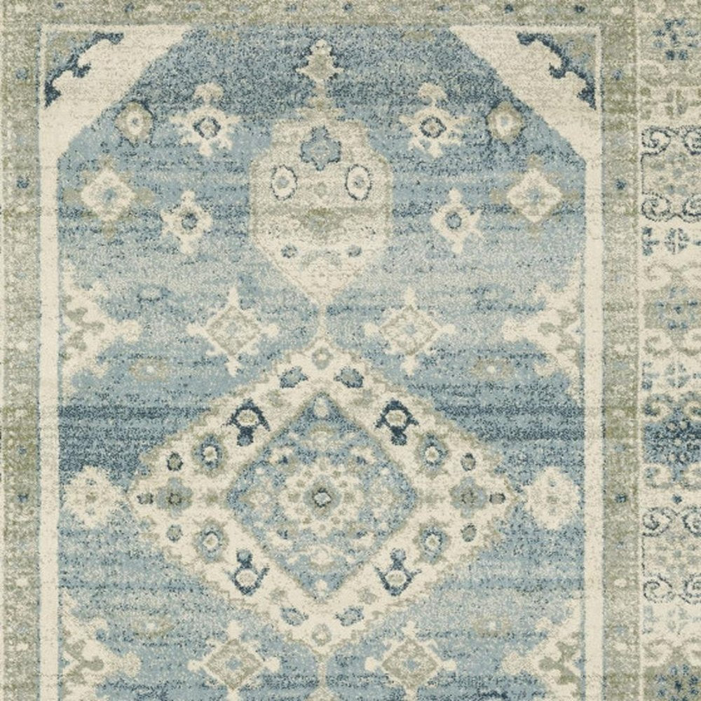 7' X 9' Blue And Beige Oriental Area Rug
