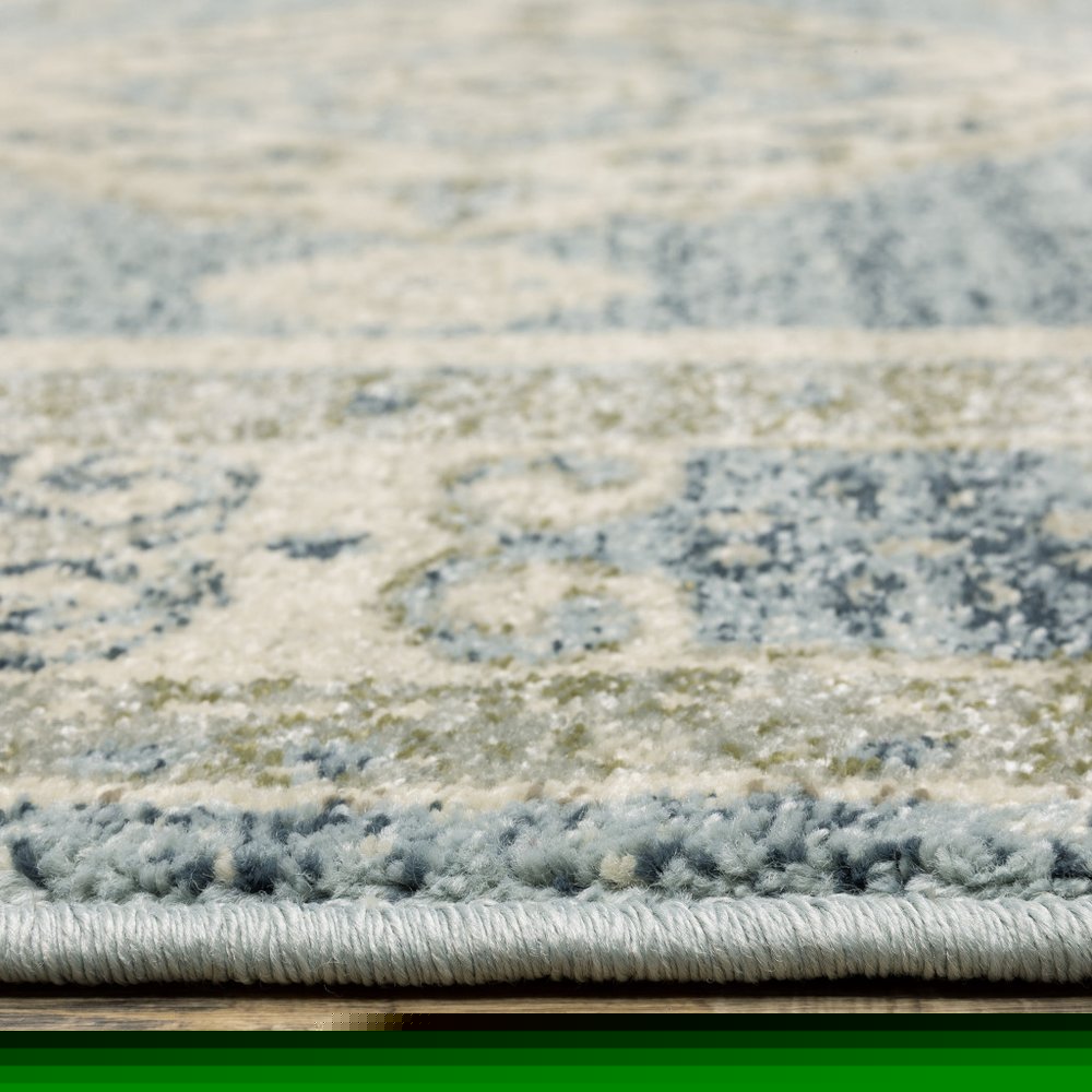 8' X 10' Blue Grey Beige And Teal Oriental Power Loom Stain Resistant Area Rug