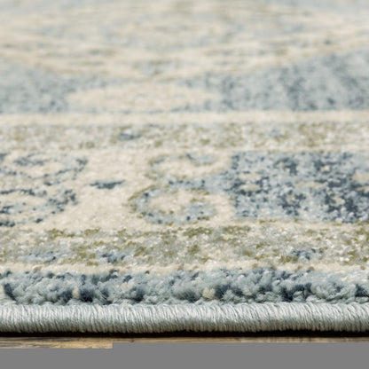 8' X 10' Blue Grey Beige And Teal Oriental Power Loom Stain Resistant Area Rug