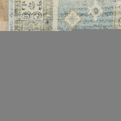 8' X 10' Blue Grey Beige And Teal Oriental Power Loom Stain Resistant Area Rug