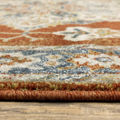 3' X 5' Rust Beige Teal Blue And Gold Oriental Power Loom Stain Resistant Area Rug