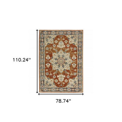 7' X 9' Blue And Beige Oriental Area Rug