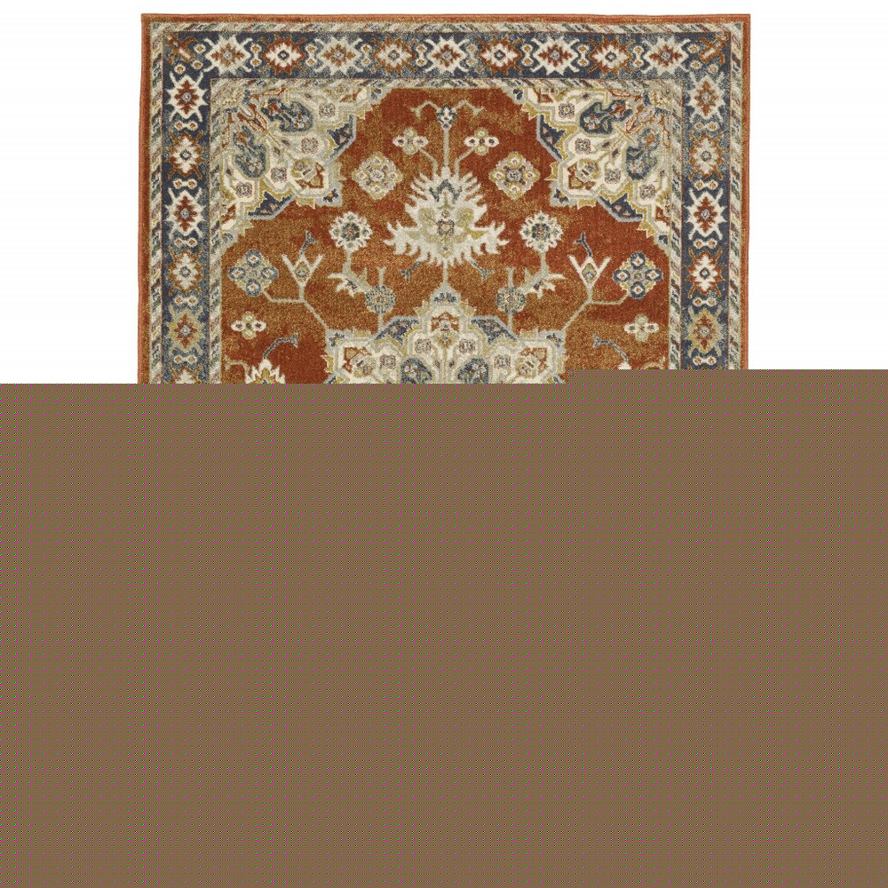 7' X 9' Blue And Beige Oriental Area Rug