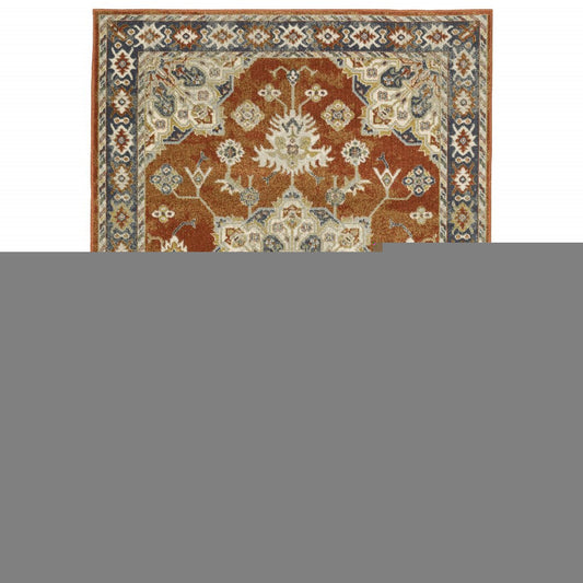 7' X 9' Blue And Beige Oriental Area Rug