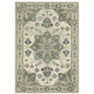 7' X 9' Ivory And Blue Oriental Distressed Area Rug