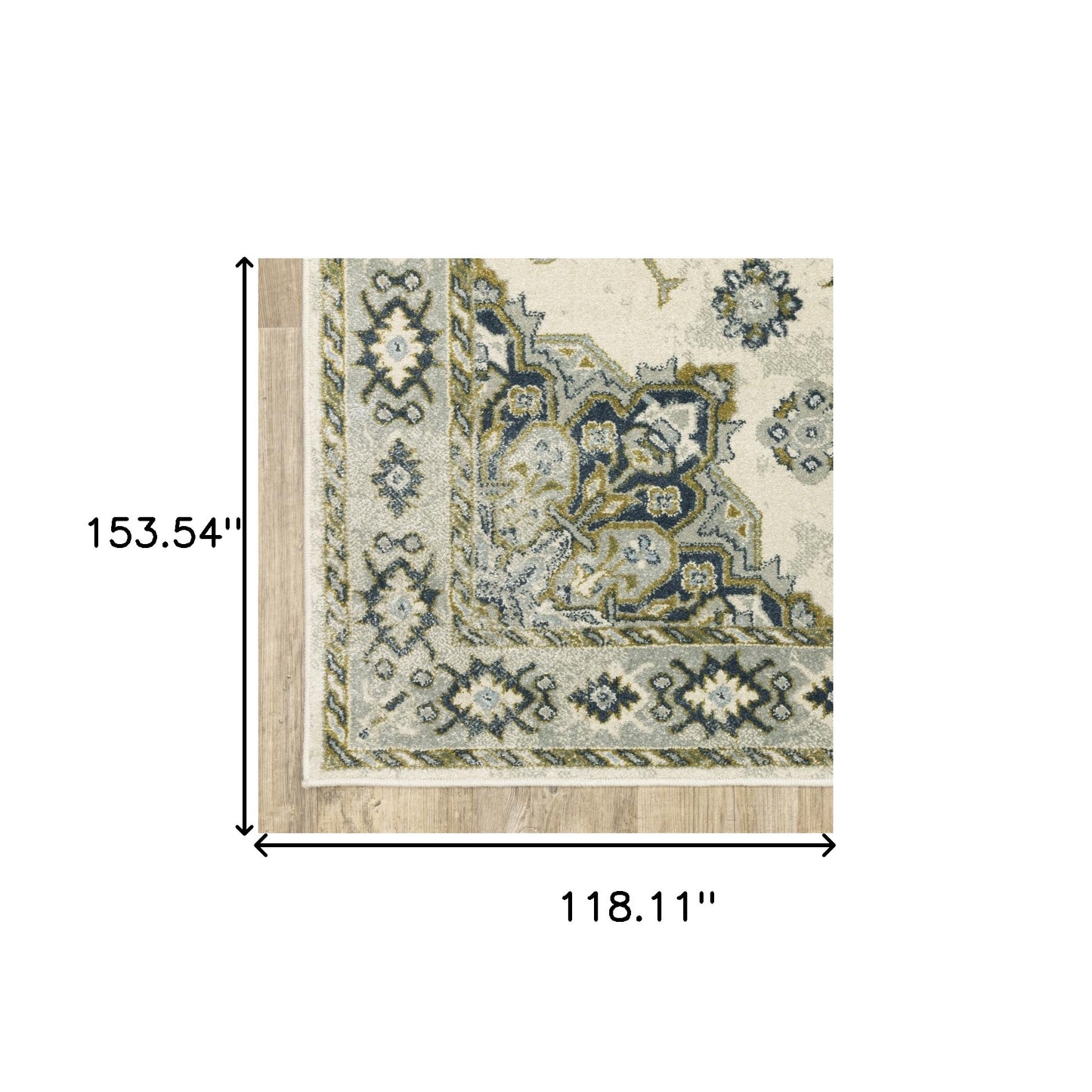 10' X 13' Ivory Blue Teal Grey And Olive Green Oriental Power Loom Stain Resistant Area Rug